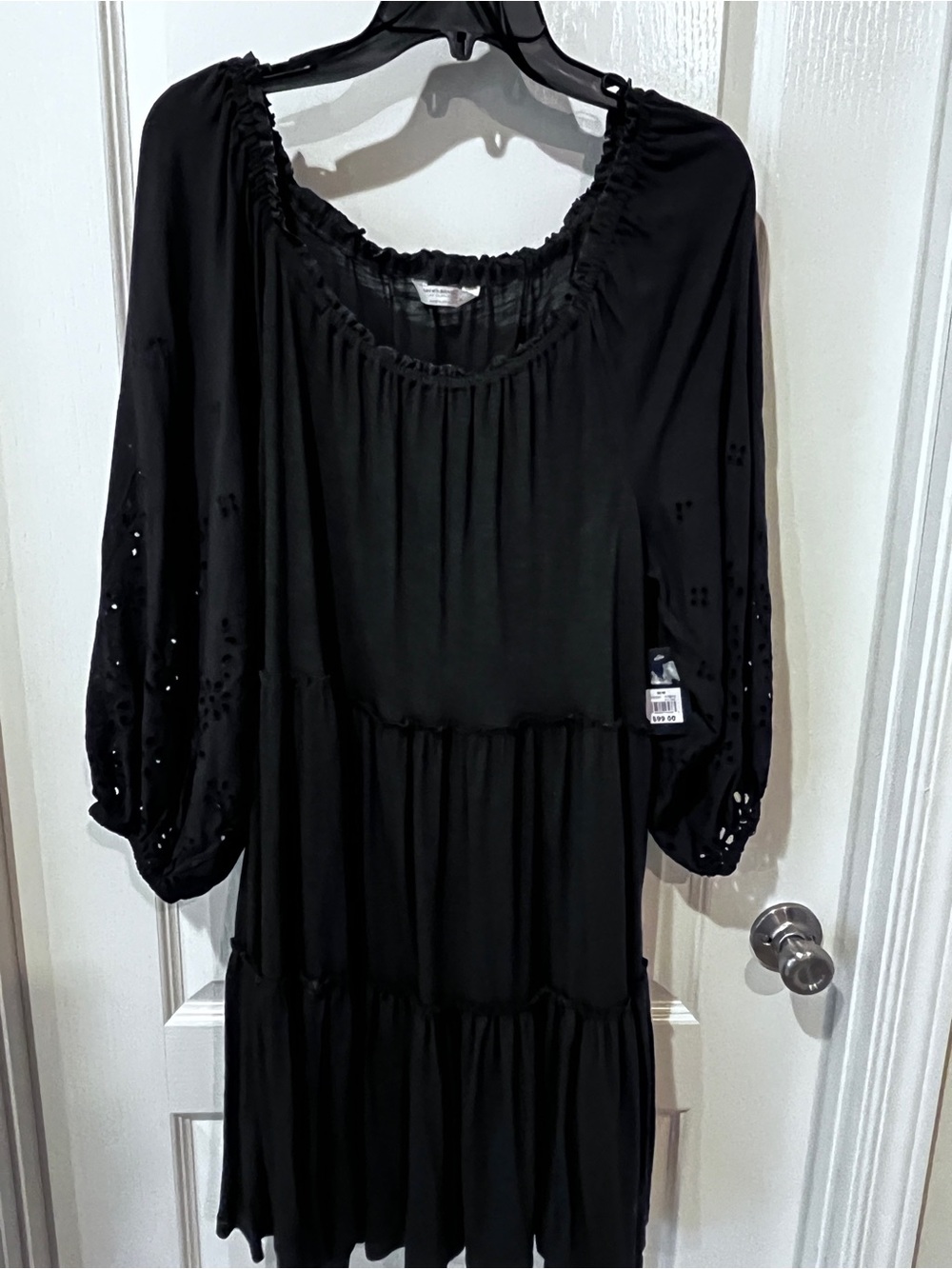 Lucky Brand Washed Black Eyelet Sleeve, Tiered Boho Tunic Mini . Size M